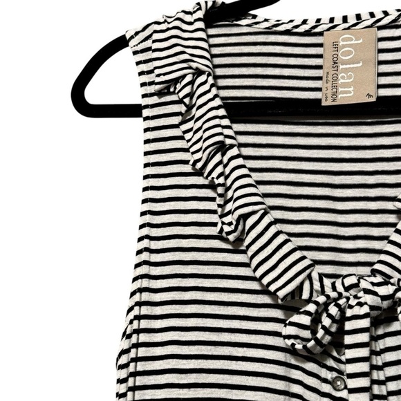 DOLAN LC | ANTHROPOLOGIE Flax Blend Stripe Ruffled Neckline Button Down Blouse - Picture 6 of 10